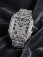 Cartier Santos Large – Steel – Fully Custom Diamond-Set with Roman Numerals & Blue Swords