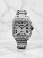 Cartier Santos Large – Steel – Fully Custom Diamond-Set with Roman Numerals & Blue Swords