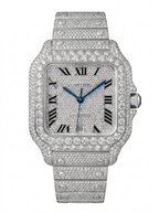 Cartier Santos Large – Steel – Fully Custom Diamond-Set with Roman Numerals & Blue Swords