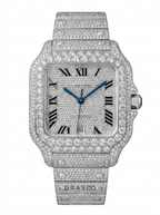 Cartier Santos Large – Steel – Fully Custom Diamond-Set with Roman Numerals & Blue Swords