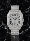 Cartier Santos Large – Steel – Fully Custom Diamond-Set with Roman Numerals & Blue Swords