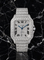 Cartier Santos Large – Steel – Fully Custom Diamond-Set with Roman Numerals & Blue Swords