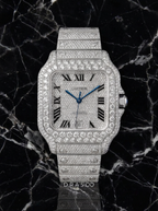 Cartier Santos Large – Steel – Fully Custom Diamond-Set with Roman Numerals & Blue Swords