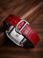 Cartier Santos Large – Steel – Custom Diamond-Set with Red Alligator Bracelet