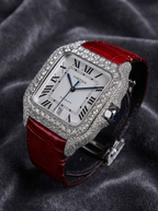Cartier Santos Large – Steel – Custom Diamond-Set with Red Alligator Bracelet