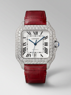 Cartier Santos Large – Steel – Custom Diamond-Set with Red Alligator Bracelet