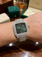Cartier Santos Large – Steel – Custom Diamond-Set with Green Dial