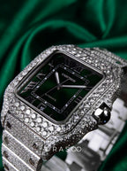Cartier Santos Large – Steel – Custom Diamond-Set with Green Dial