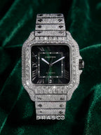 Cartier Santos Large – Steel – Custom Diamond-Set with Green Dial