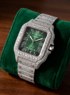 Cartier Santos Large – Steel – Custom Diamond-Set with Green Dial