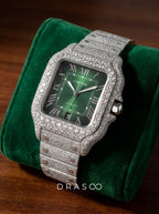 Cartier Santos Large – Steel – Custom Diamond-Set with Green Dial