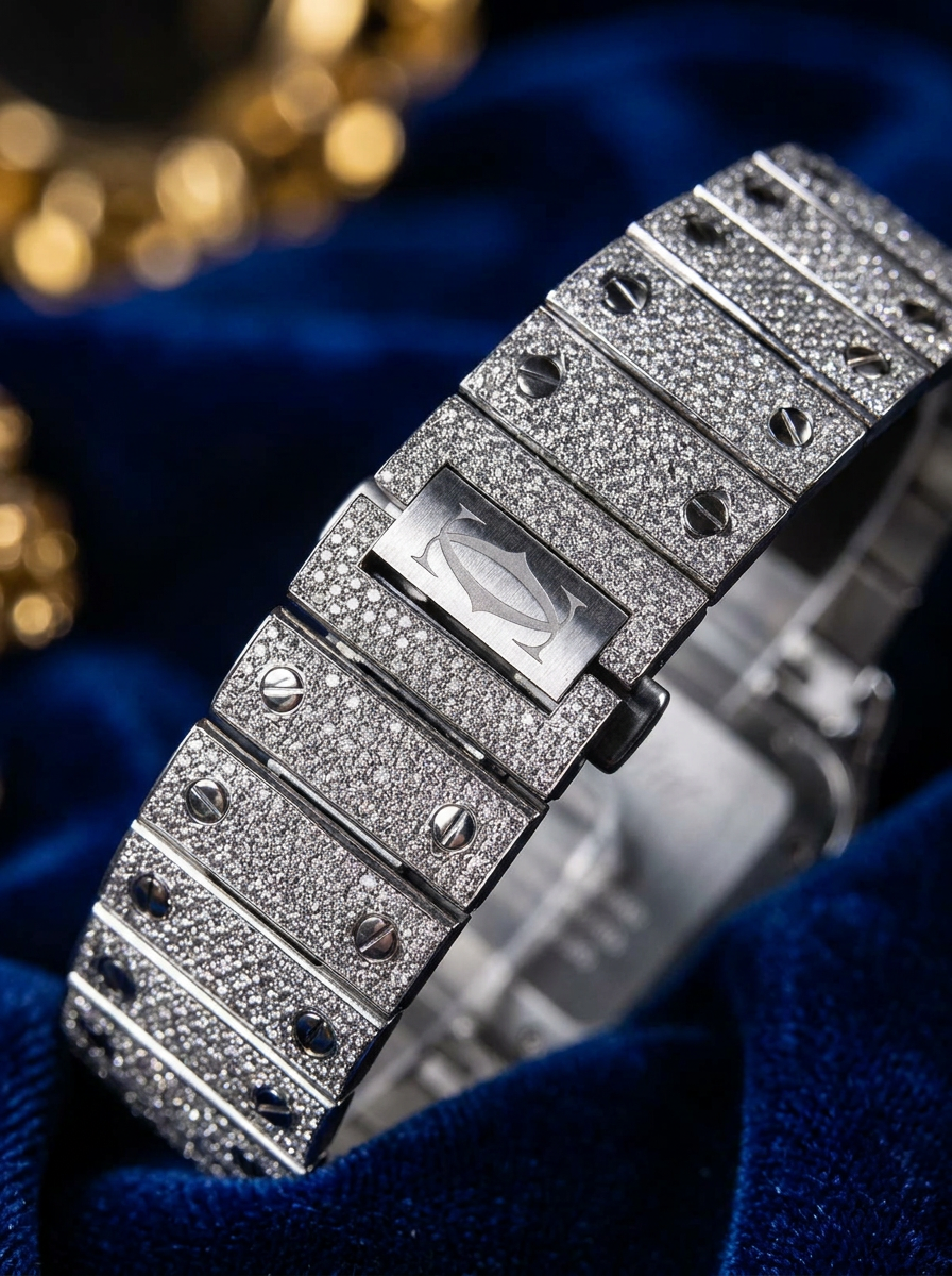 Cartier Santos Large – Steel – Custom Diamond-Set with Green Dial