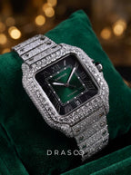 Cartier Santos Large – Steel – Custom Diamond-Set with Green Dial