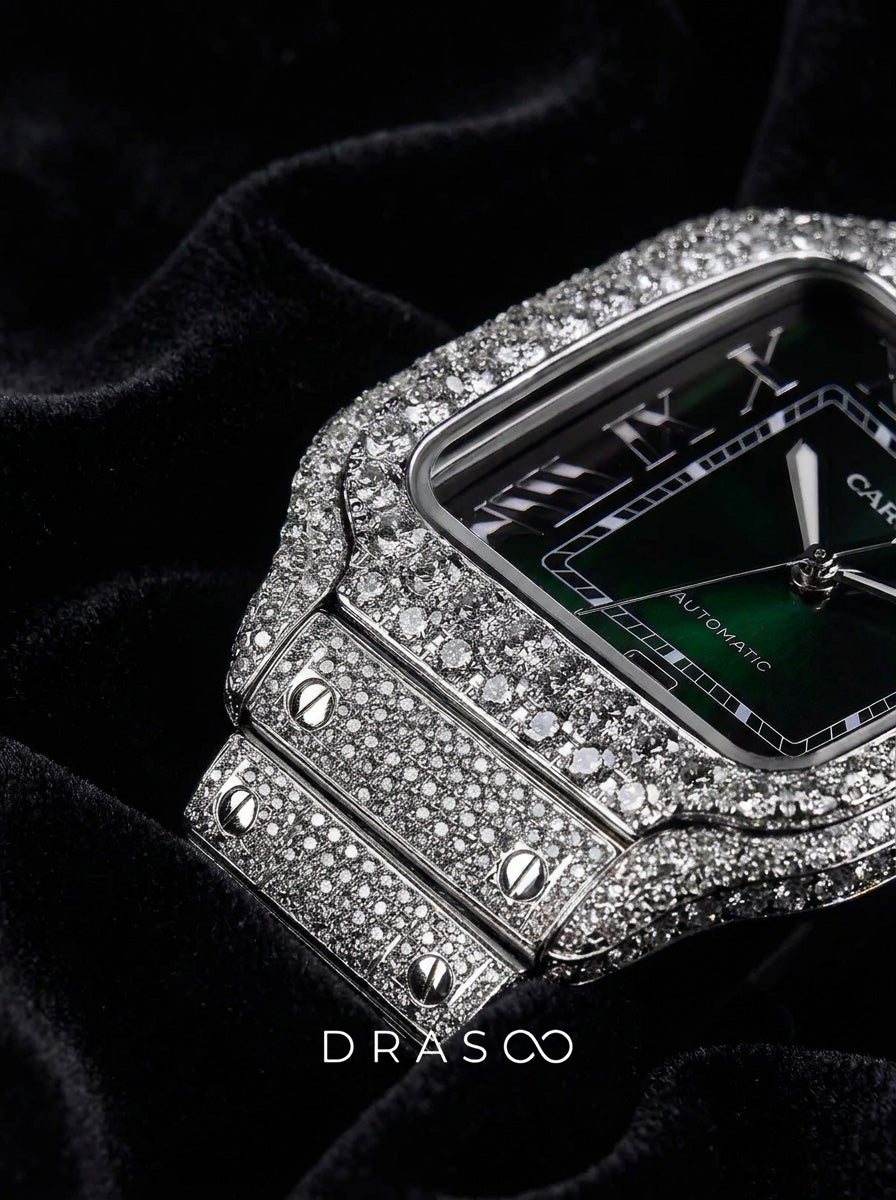 Cartier Santos Large – Steel – Custom Diamond-Set with Green Dial