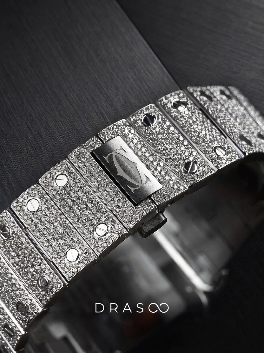 Cartier Santos Large – Fully Custom Diamond-Set with Arabic Dial – Blue Swords
