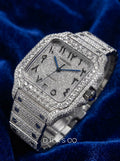 Cartier Santos Large – Fully Custom Diamond-Set with Arabic Dial – Blue Swords