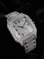 Cartier Santos Large – Fully Custom Diamond-Set with Arabic Dial – Blue Swords