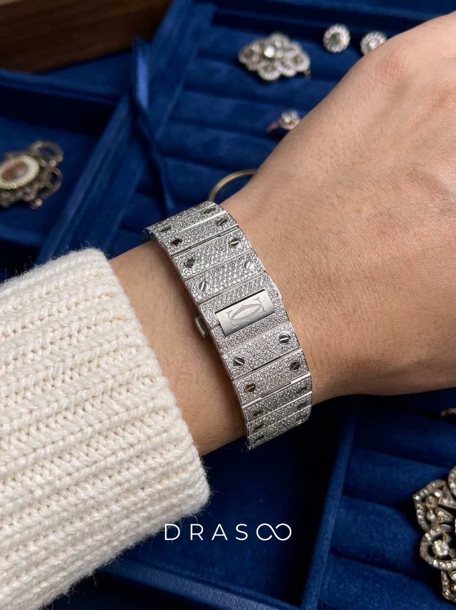 Cartier Santos Large – Fully Custom Diamond-Set with Arabic Dial – Blue Swords