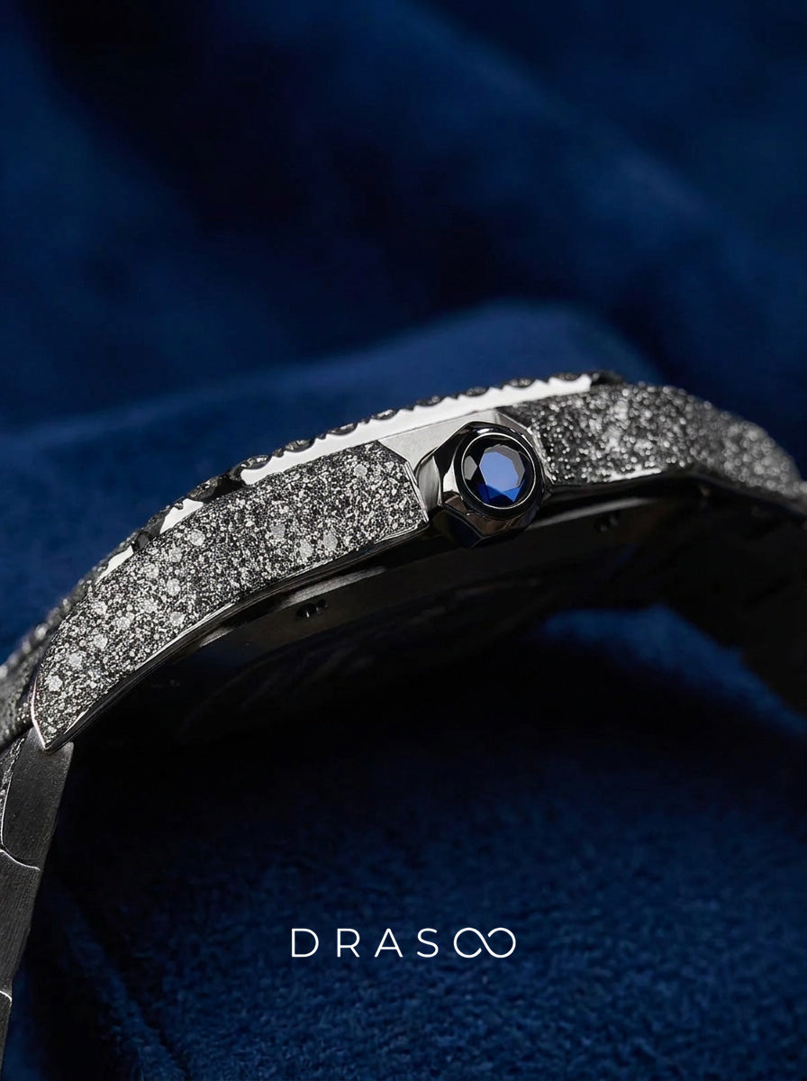 Cartier Santos Large – Fully Custom Diamond-Set with Arabic Dial – Blue Swords