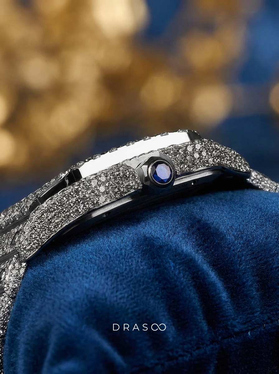 Cartier Santos Rainbow Skeleton – Steel – Custom Pavé Diamond-Set (VVS) – Blue-Steel Swords