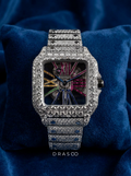 Cartier Santos Rainbow Skeleton – Steel – Custom Pavé Diamond-Set (VVS) – Blue-Steel Swords