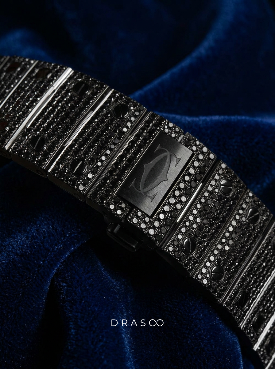 Cartier Santos Large – Custom Black Diamond PVD – Black Diamond Dial with Blue Swords