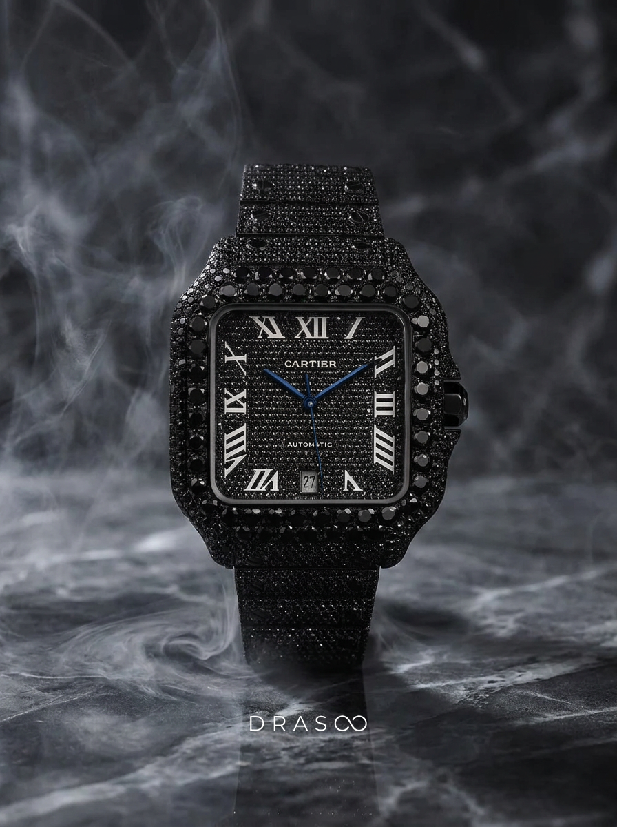 Cartier Santos Large – Custom Black Diamond PVD – Black Diamond Dial with Blue Swords
