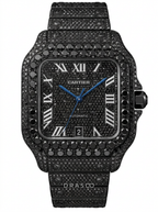 Cartier Santos Large – Custom Black Diamond PVD – Black Diamond Dial with Blue Swords