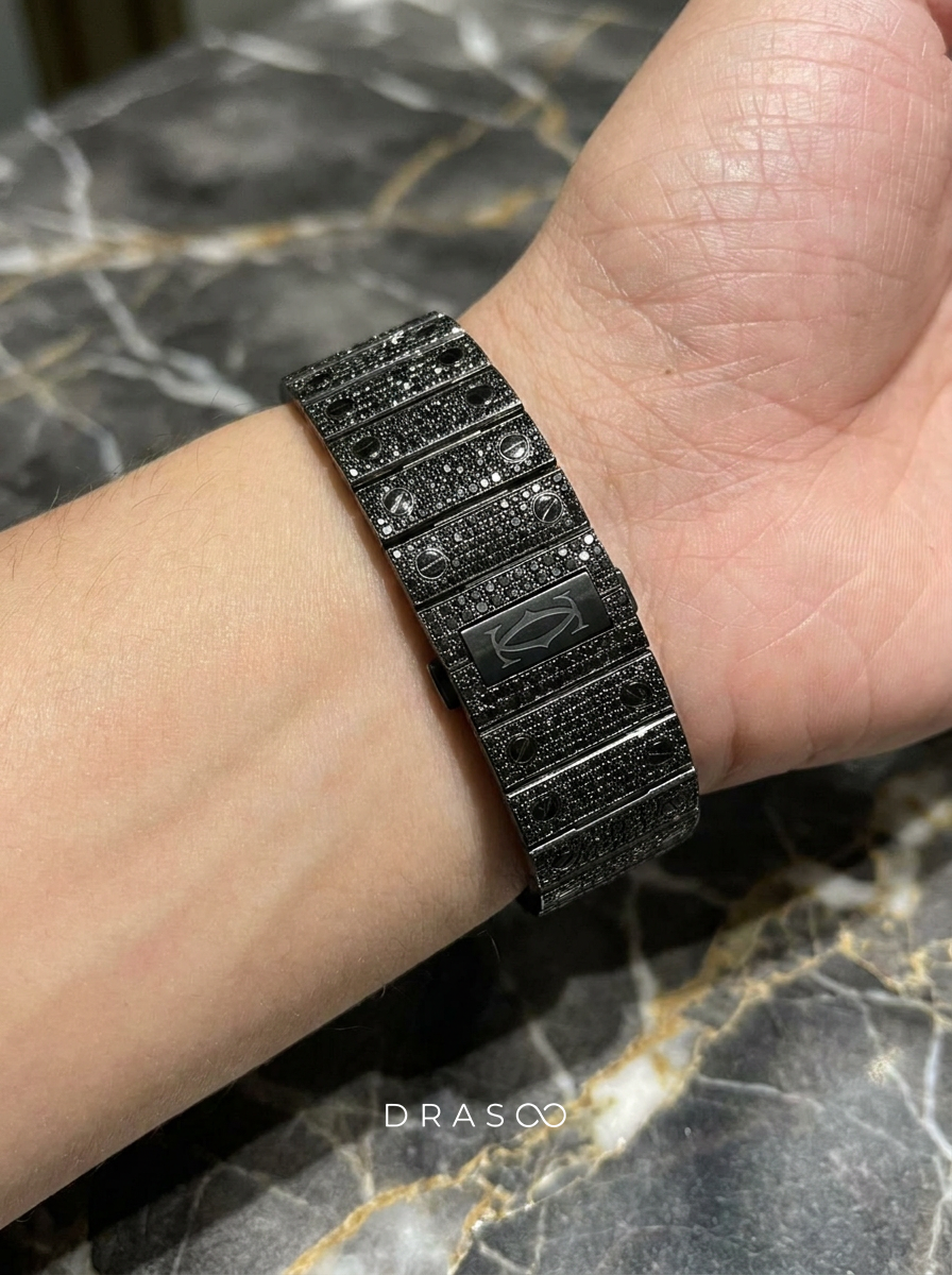 Cartier Santos Large – Custom Black Diamond PVD – Black Diamond Dial with Blue Swords