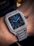 Cartier Santos Large – Steel – Custom Diamond-Set with Blue Dial