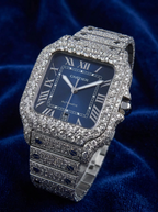 Cartier Santos Large – Steel – Custom Diamond-Set with Blue Dial