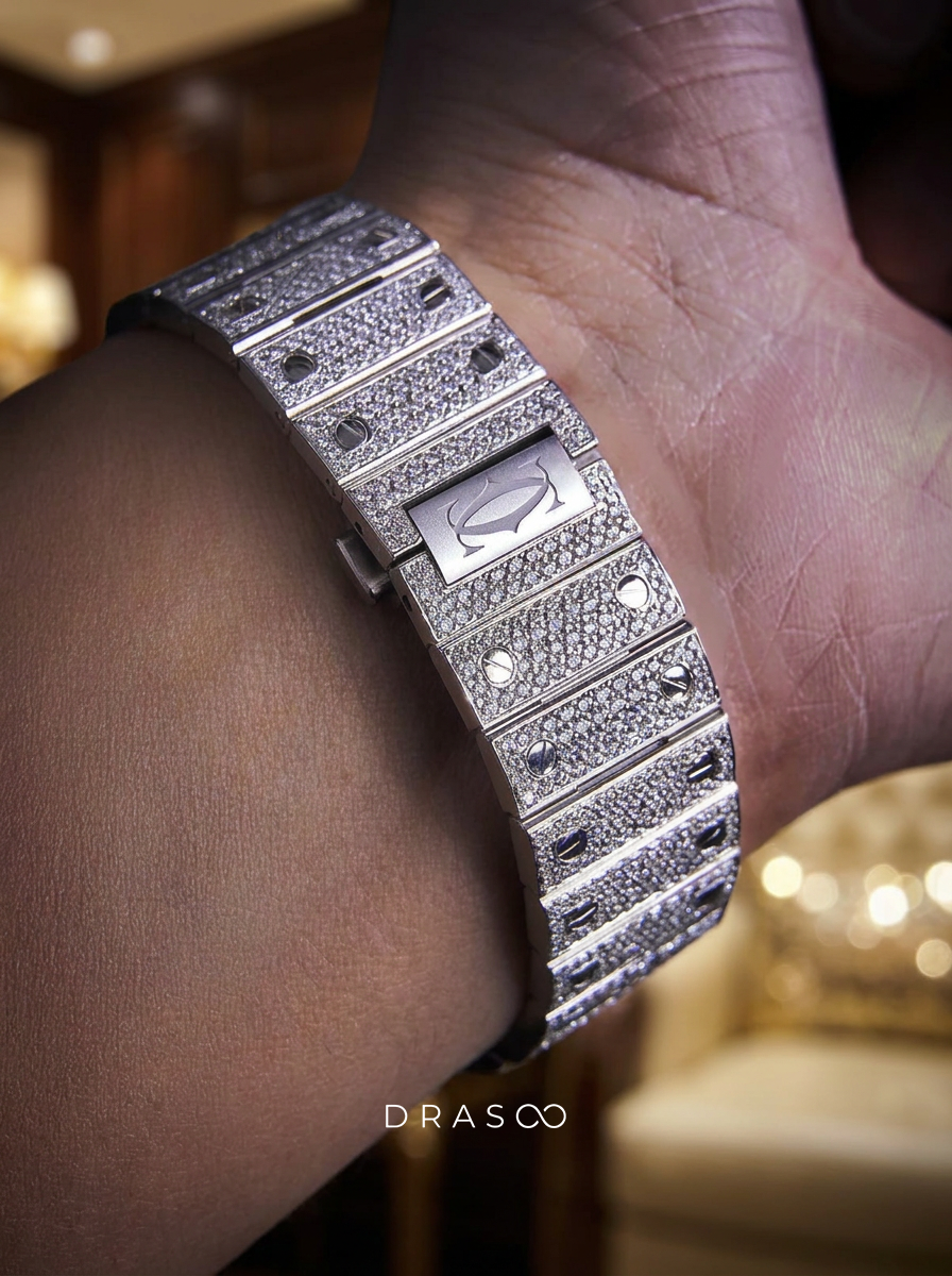 Cartier Santos Large – Steel – Custom Diamond-Set with Blue Dial
