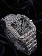 Cartier Santos Skeleton – Steel – Custom Pavé Diamond-Set (VVS) – Blue-Steel Swords