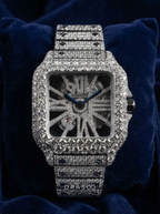 Cartier Santos Skeleton – Steel – Custom Pavé Diamond-Set (VVS) – Blue-Steel Swords