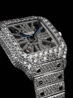 Cartier Santos Skeleton – Steel – Custom Pavé Diamond-Set (VVS) – Blue-Steel Swords
