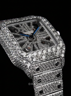 Cartier Santos Skeleton – Steel – Custom Pavé Diamond-Set (VVS) – Blue-Steel Swords