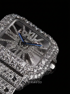 Cartier Santos Skeleton – Steel – Custom Pavé Diamond-Set (VVS) – Blue-Steel Swords