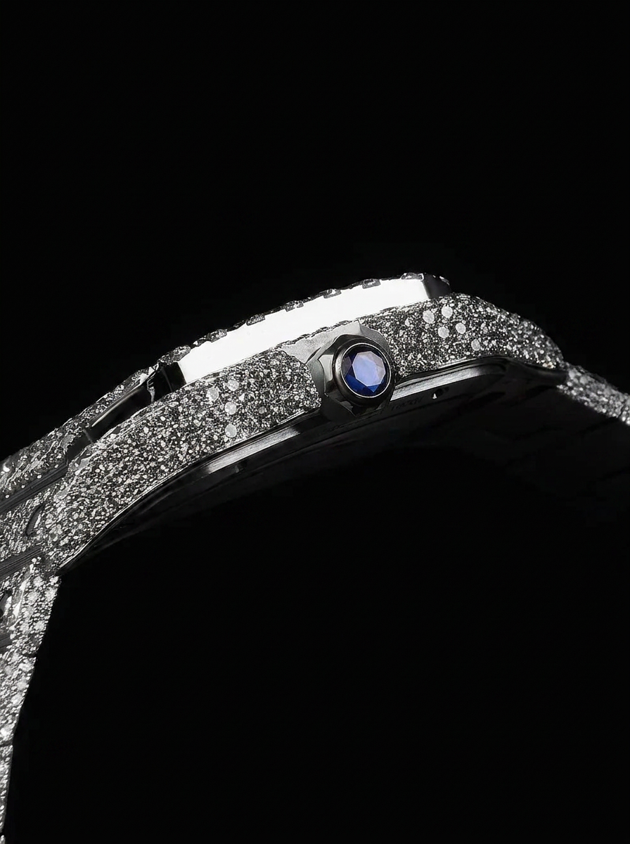 Cartier Santos Skeleton – Steel – Custom Pavé Diamond-Set (VVS) – Blue-Steel Swords