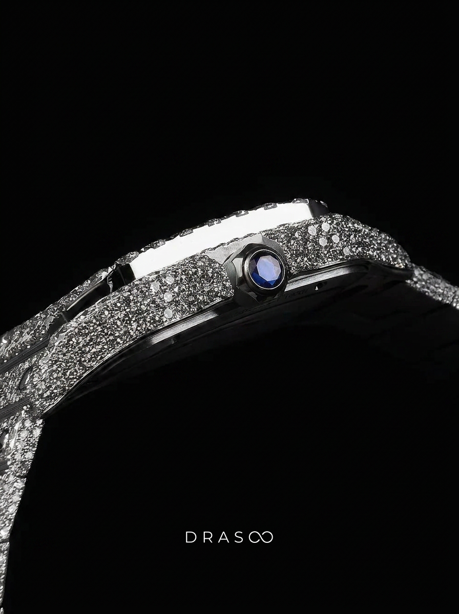 Cartier Santos Skeleton – Steel – Custom Pavé Diamond-Set (VVS) – Blue-Steel Swords