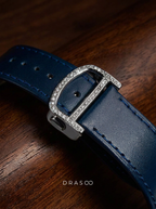 Cartier Santos Large – Steel – Custom Diamond-Set with Navy Calfskin Strap