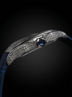 Cartier Santos Large – Steel – Custom Diamond-Set with Navy Calfskin Strap