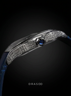Cartier Santos Large – Steel – Custom Diamond-Set with Navy Calfskin Strap