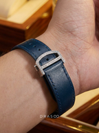 Cartier Santos Large – Steel – Custom Diamond-Set with Navy Calfskin Strap