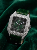 Cartier Santos Large – Steel – Custom Diamond-Set with Green Alligator Strap