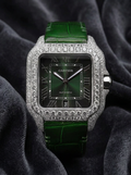 Cartier Santos Large – Steel – Custom Diamond-Set with Green Alligator Strap