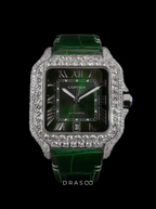 Cartier Santos Large – Steel – Custom Diamond-Set with Green Alligator Strap