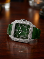 Cartier Santos Large – Steel – Custom Diamond-Set with Green Alligator Strap