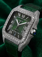 Cartier Santos Large – Steel – Custom Diamond-Set with Green Alligator Strap