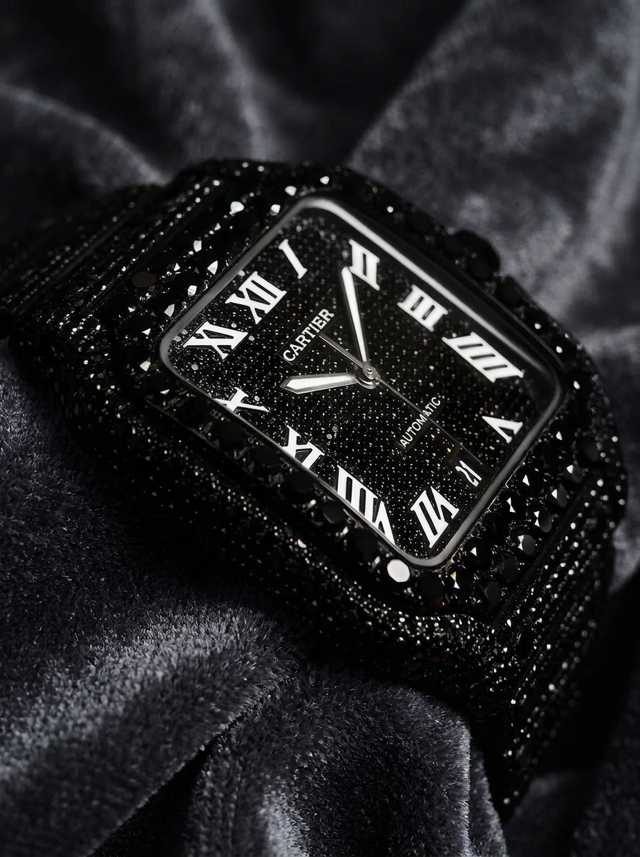 Cartier Santos Large – Custom Black Diamond PVD – Black Diamond Dial with White Swords