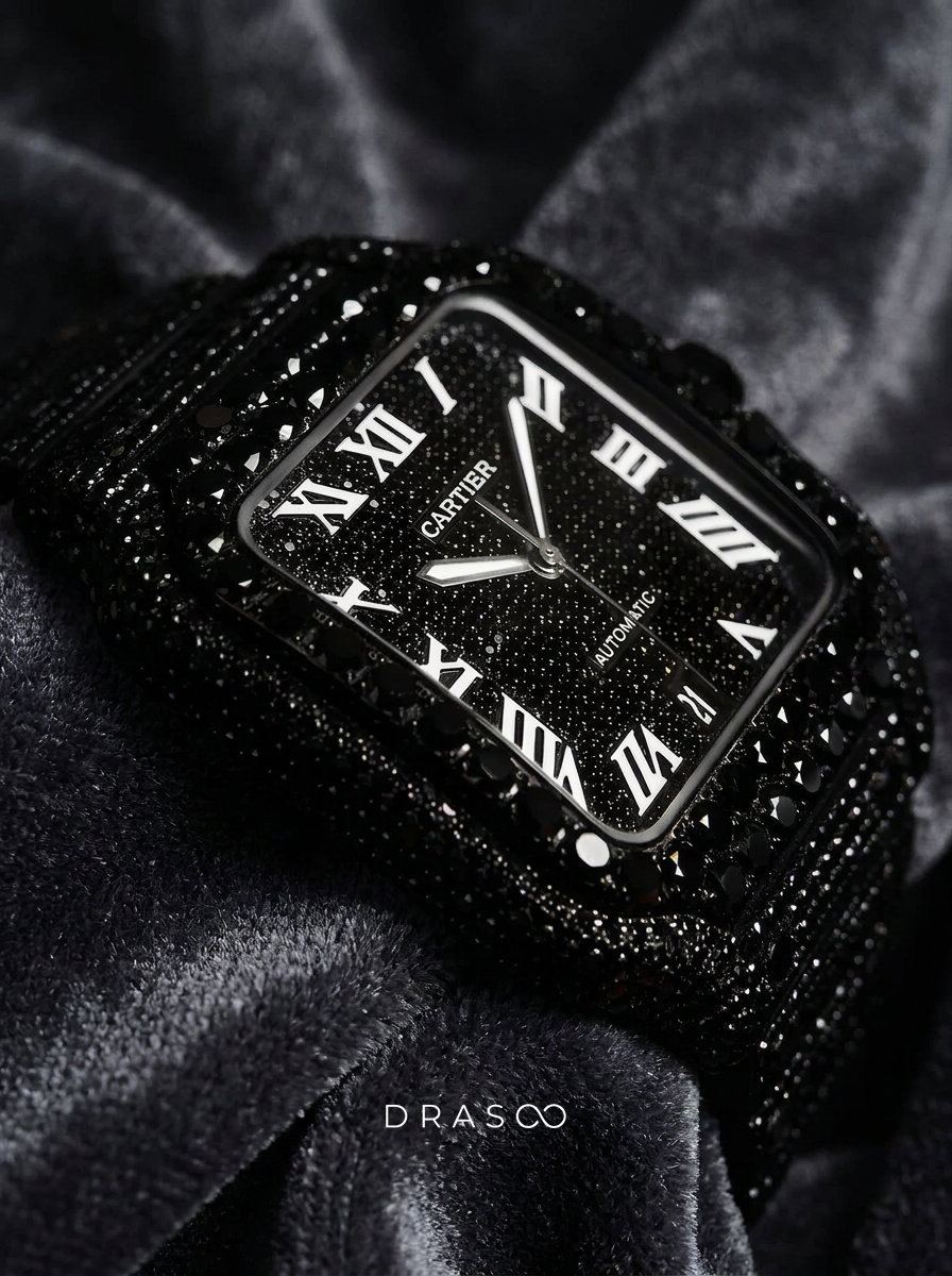 Cartier Santos Large – Custom Black Diamond PVD – Black Diamond Dial with White Swords